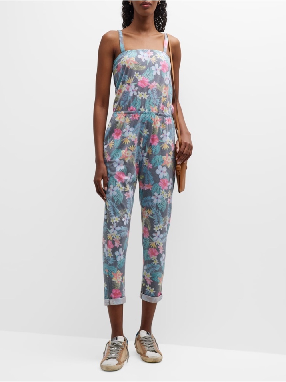 Sol Angeles Rio Floral Jumpsuit Size M Tropical Print Cropped Leg Made in USA 🌺